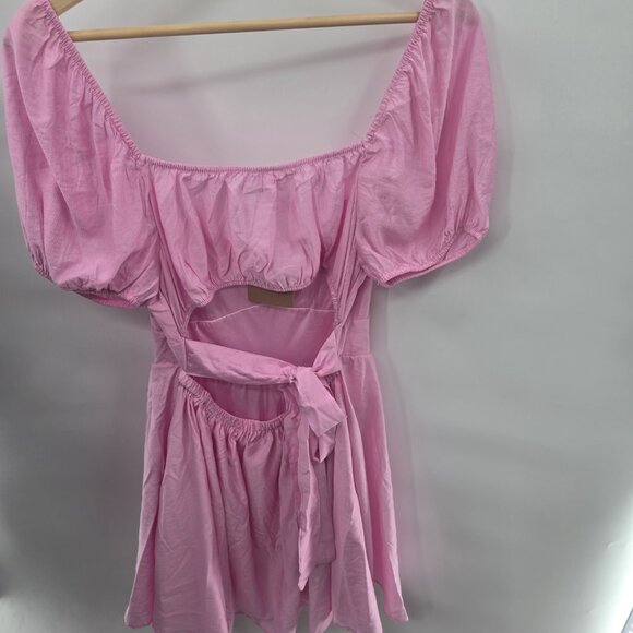 Blu Pepper Pink Feminine Open Back Tie Fairy Puff Sleeve Large - Picture 2 of 15